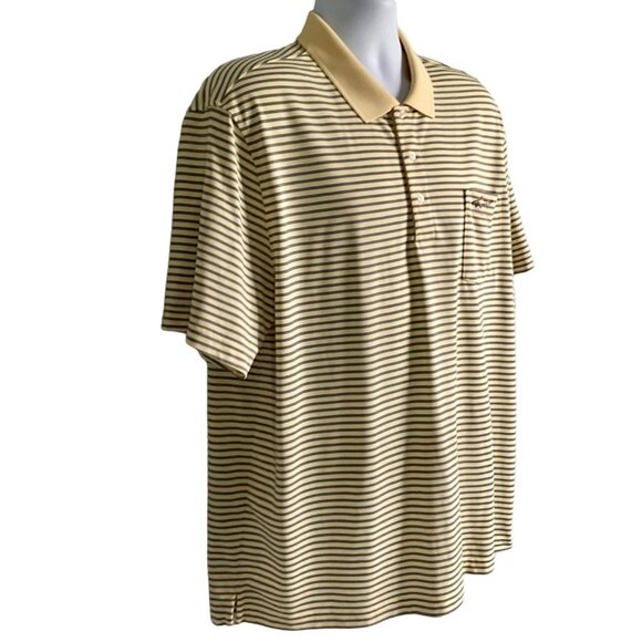 Greg Norman for Tasso Elba Five Iron Polo Shirt Play Dry Yellow Black Stripe - Picture 5 of 7